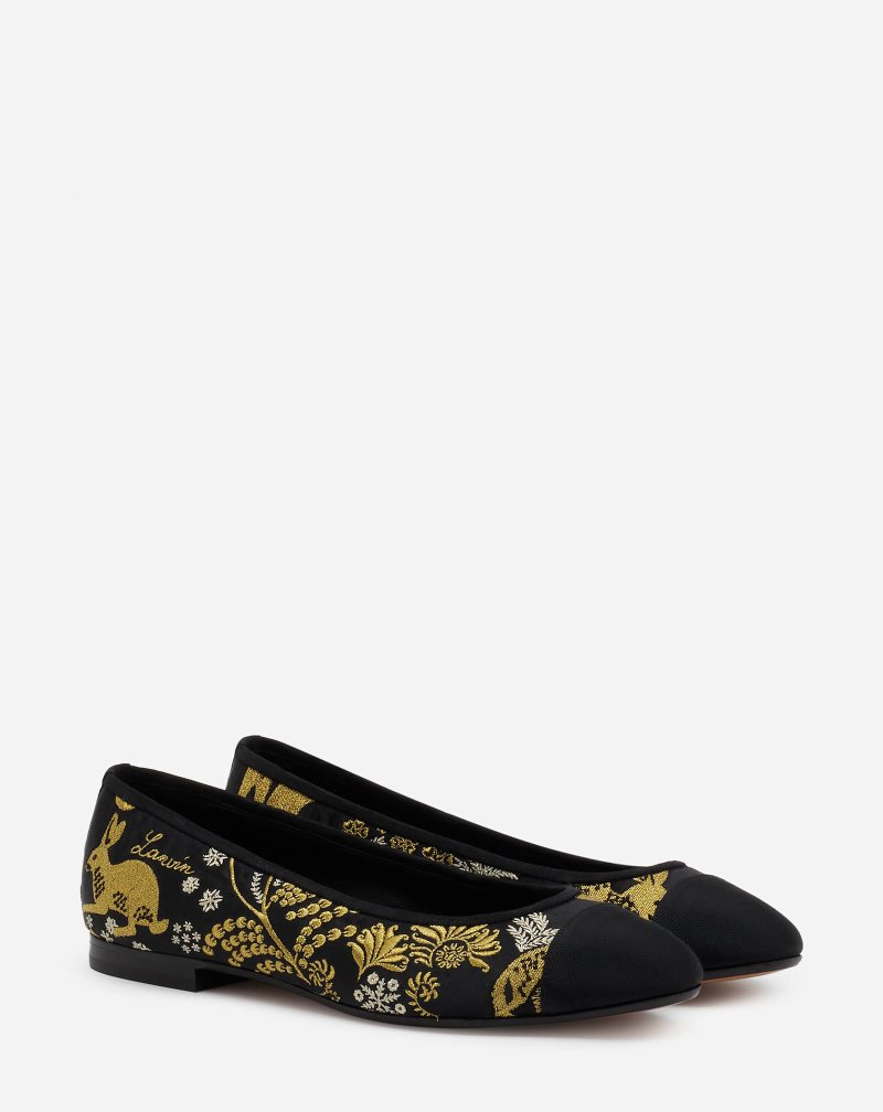 γοβεσ Lanvin κλασικα Ballet Pumps With Heritage Rateau Embroidery γυναικεια μαυρα χρυσο χρωμα ασημι | GR99879