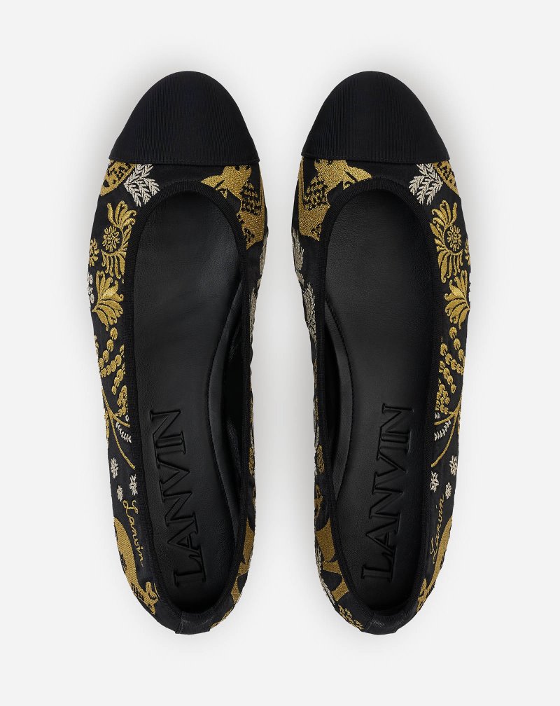 γοβεσ Lanvin κλασικα Ballet Pumps With Heritage Rateau Embroidery γυναικεια μαυρα χρυσο χρωμα ασημι | GR99879