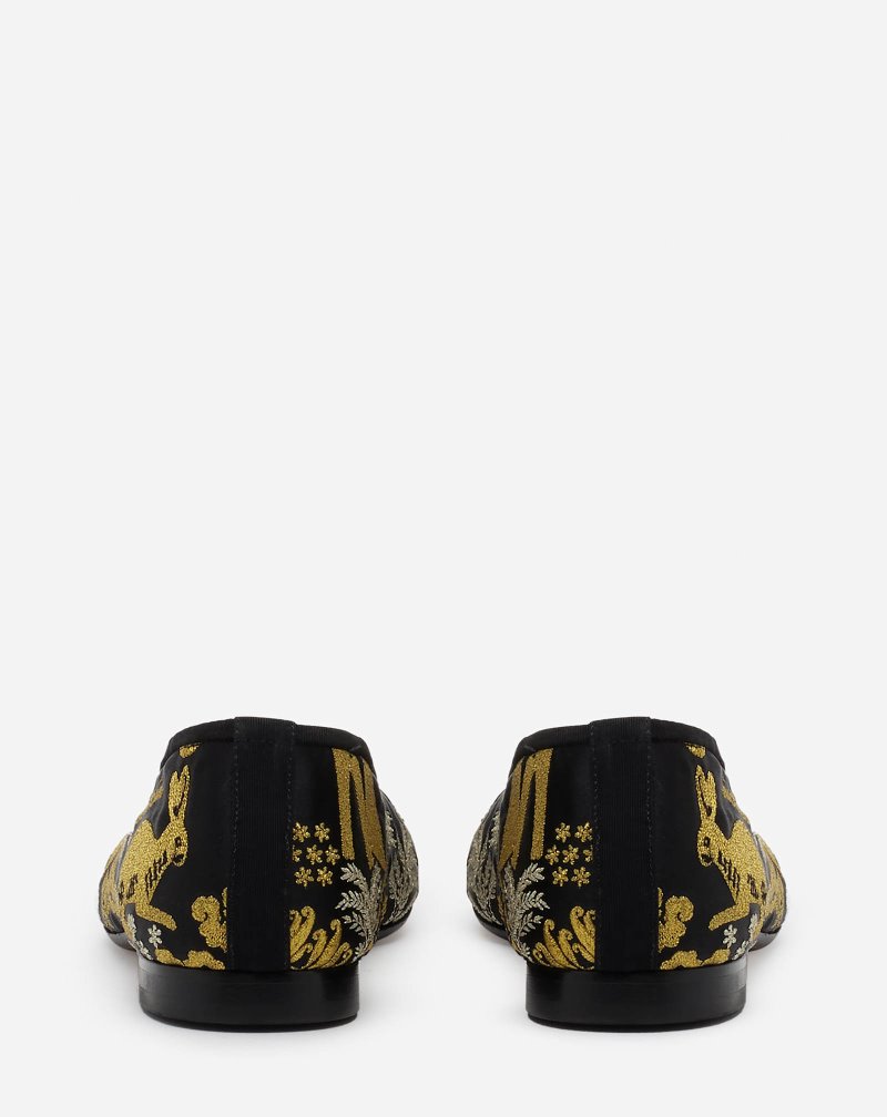 γοβεσ Lanvin κλασικα Ballet Pumps With Heritage Rateau Embroidery γυναικεια μαυρα χρυσο χρωμα ασημι | GR99879