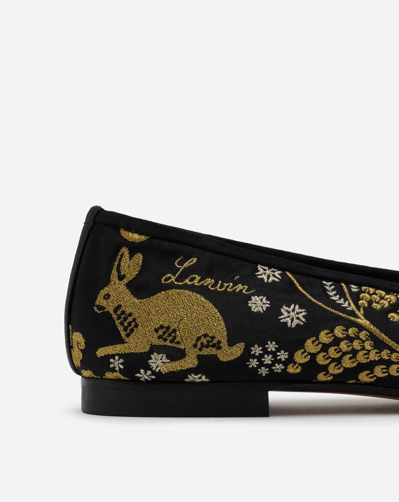 γοβεσ Lanvin κλασικα Ballet Pumps With Heritage Rateau Embroidery γυναικεια μαυρα χρυσο χρωμα ασημι | GR99879