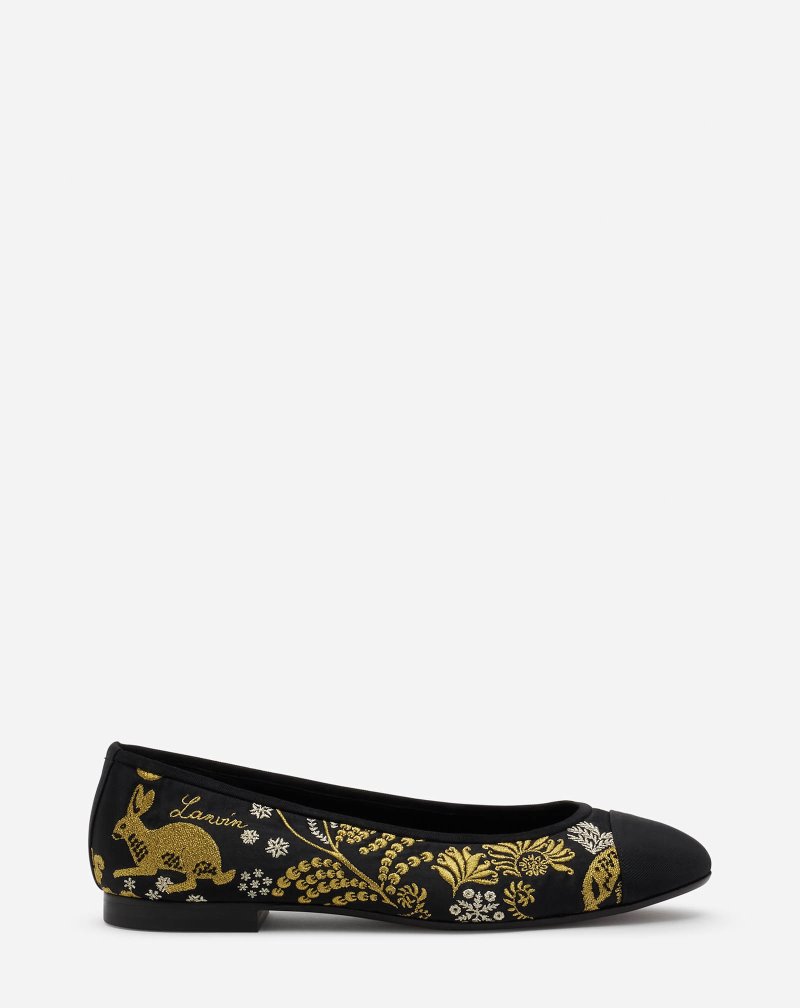 γοβεσ Lanvin κλασικα Ballet Pumps With Heritage Rateau Embroidery γυναικεια μαυρα χρυσο χρωμα ασημι | GR99879