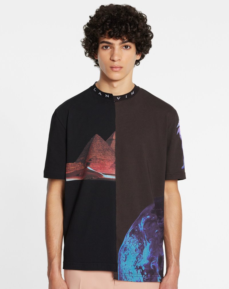 μπλουζακια Lanvin Asymmetrical T Shirts With Sci-fi Print ανδρικα καφε | GR66786