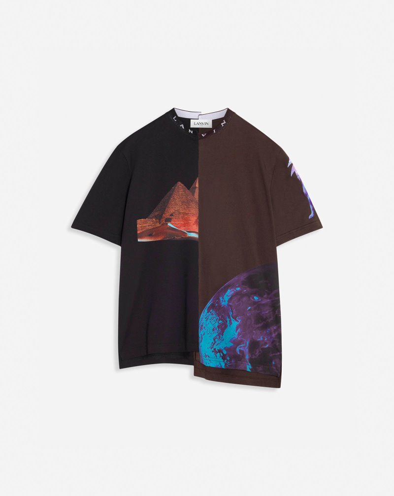 μπλουζακια Lanvin Asymmetrical T Shirts With Sci-fi Print ανδρικα καφε | GR66786