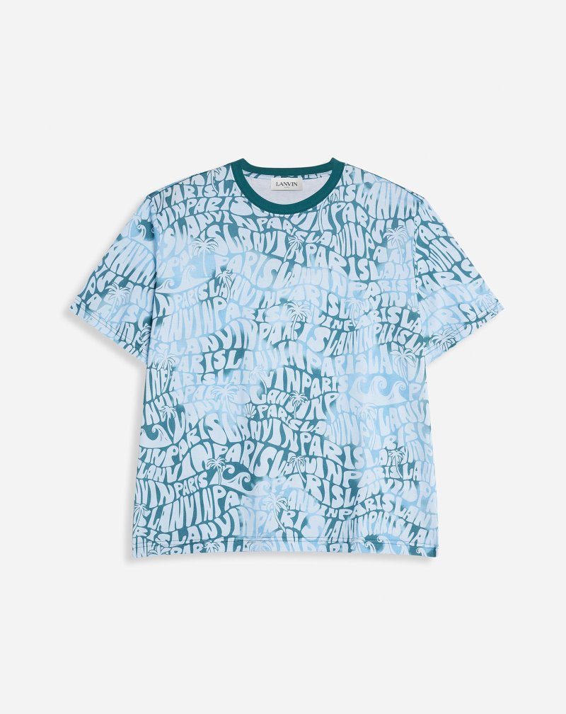 μπλουζακια Lanvin Printed Wave T Shirts ανδρικα πρασινο | GR44514