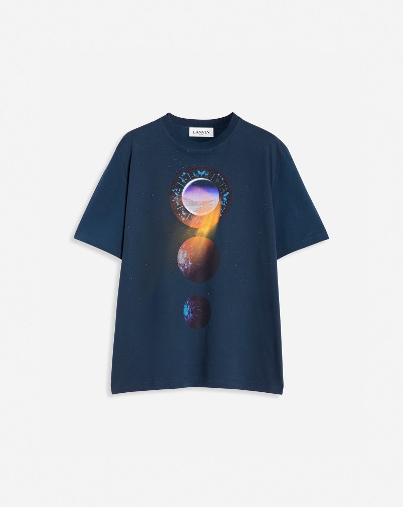 μπλουζακια Lanvin T Shirts With Sci-fi Print ανδρικα σκούρο μπλε | GR63904