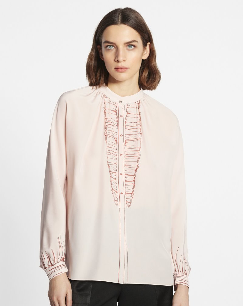 μπλούζα Lanvin Long-sleeve Blouse With Trompe L'Oeil Print γυναικεια ανοιχτο ροζ | GR00592