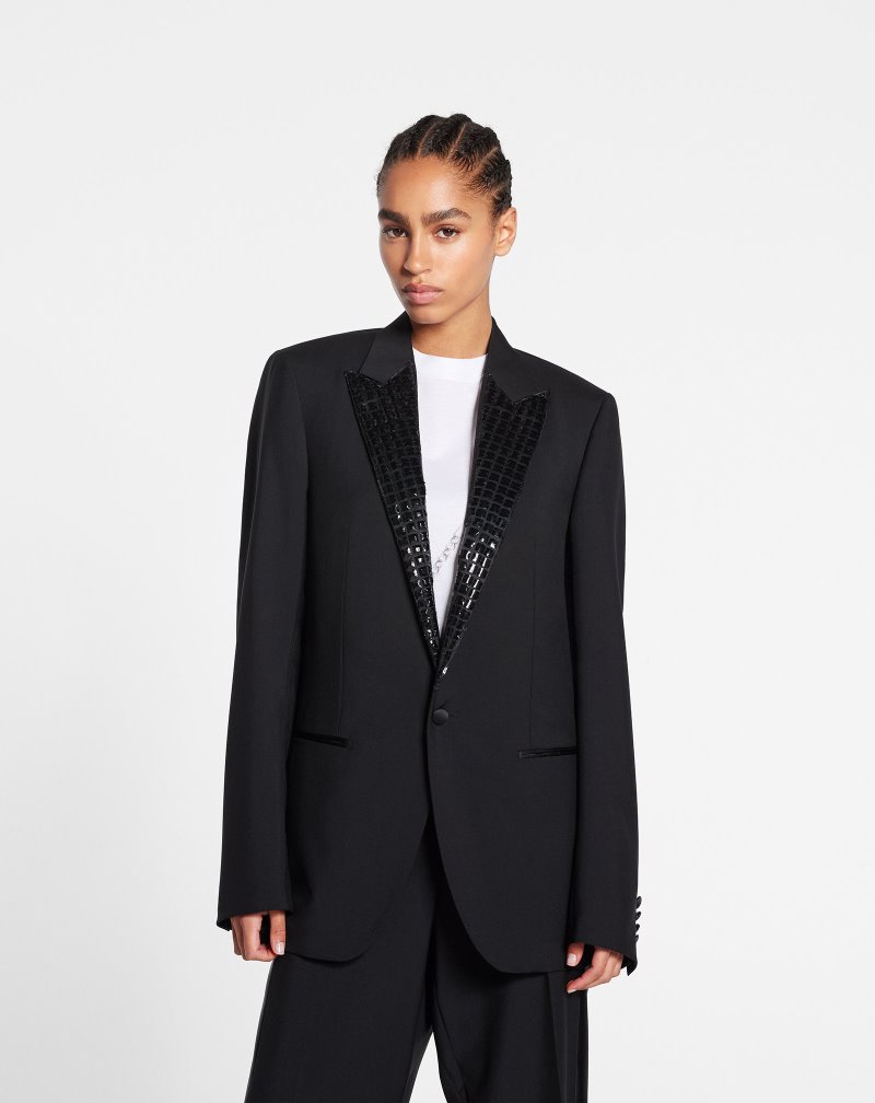 μπουφαν Lanvin Evening Tailored Jacket With Sequin-embroidered Lapels γυναικεια μαυρα | GR67777