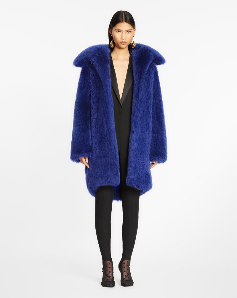 παλτό Lanvin Long Fur Coat γυναικεια μπλε | GR96142