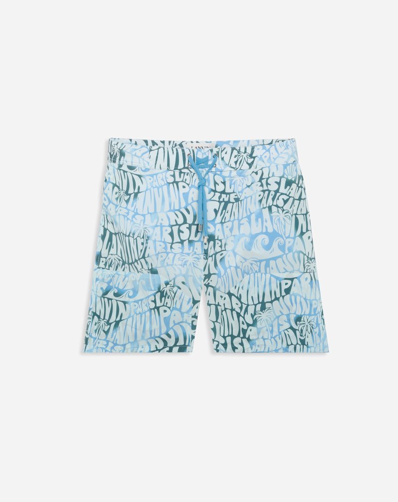 σορτσ Lanvin Swim Shorts With Lanvin Wave Logo ανδρικα πρασινο | GR33558