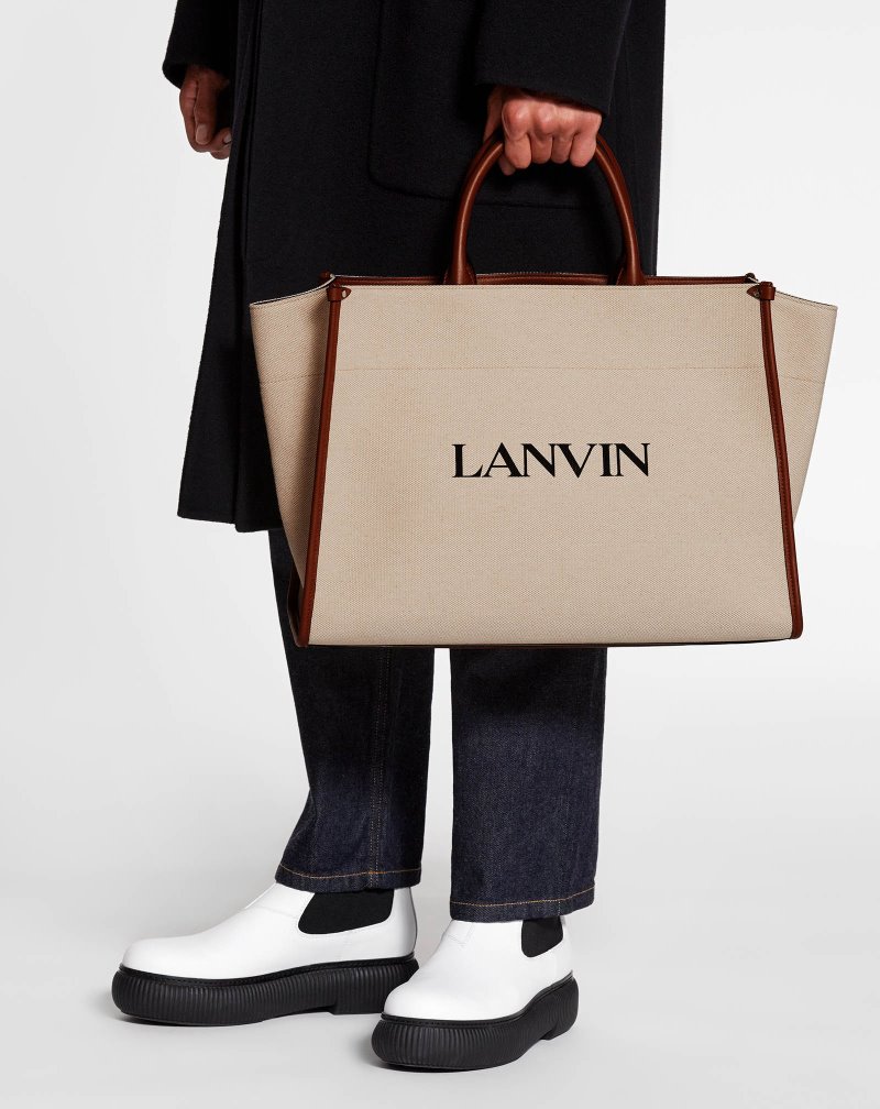 τσάντεσ tote Lanvin Printed καμβα In&Out Bag Mm ανδρικα Μπεζ καφε | GR48873