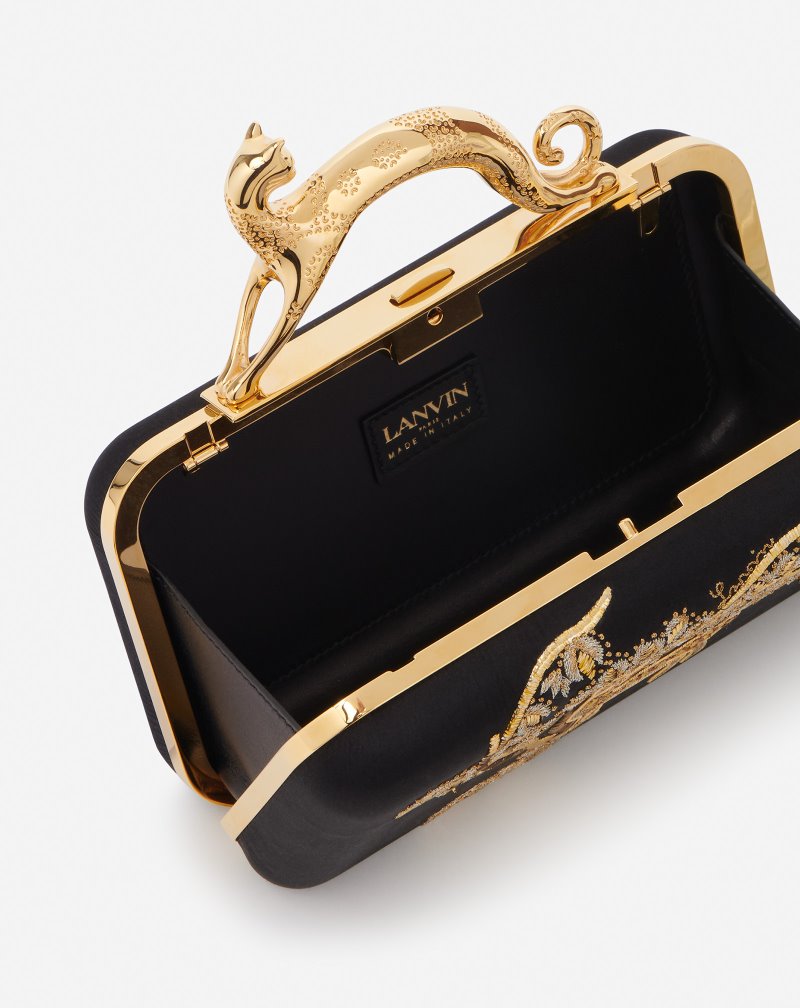 τσαντα Lanvin Embroidered Satin Minaudière γυναικεια μαυρα χρυσο χρωμα | GR61502