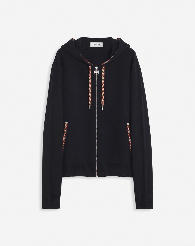 φουτερ με κουκουλα Lanvin Knit Zip-up Curb Hoodie ανδρικα μαυρα | GR18817